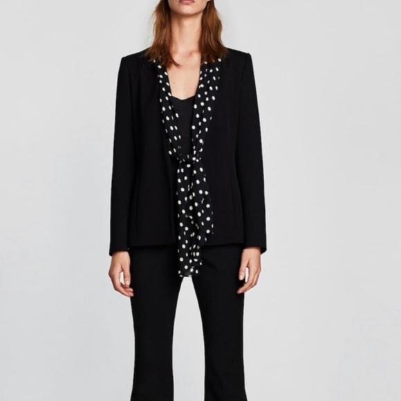 [Zara] Classy Black Polka Dot Scarf Blazer - Picture 1 of 11